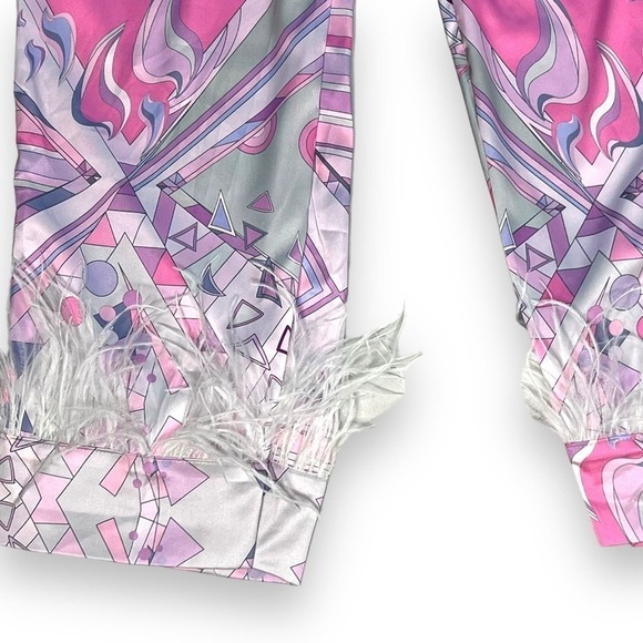 Oceanus Swimwear Womans Sz Small Pants Silky w Ostrich Feather Trim New - Picture 5 of 16